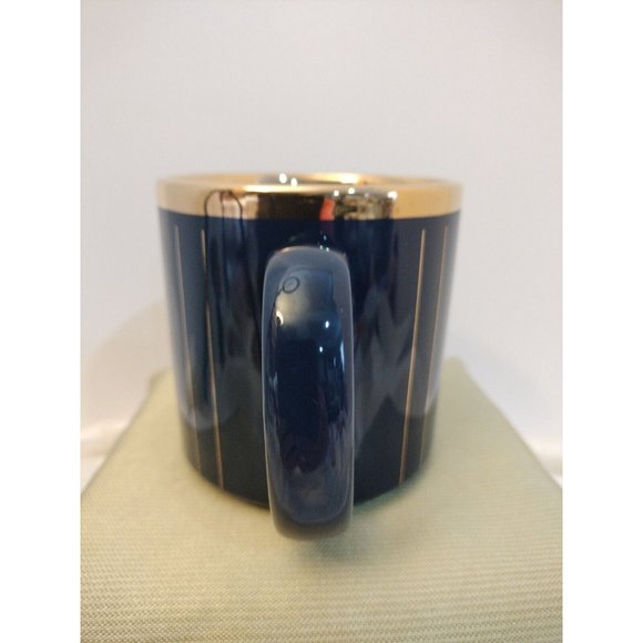 Porcelain Coffee Mug Blue W/Gold Tone Made In New England 3"3/4x3"1/2 New - Picture 4 of 6